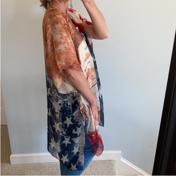 American Flag Print Boho Kimono - Picture 5 of 7